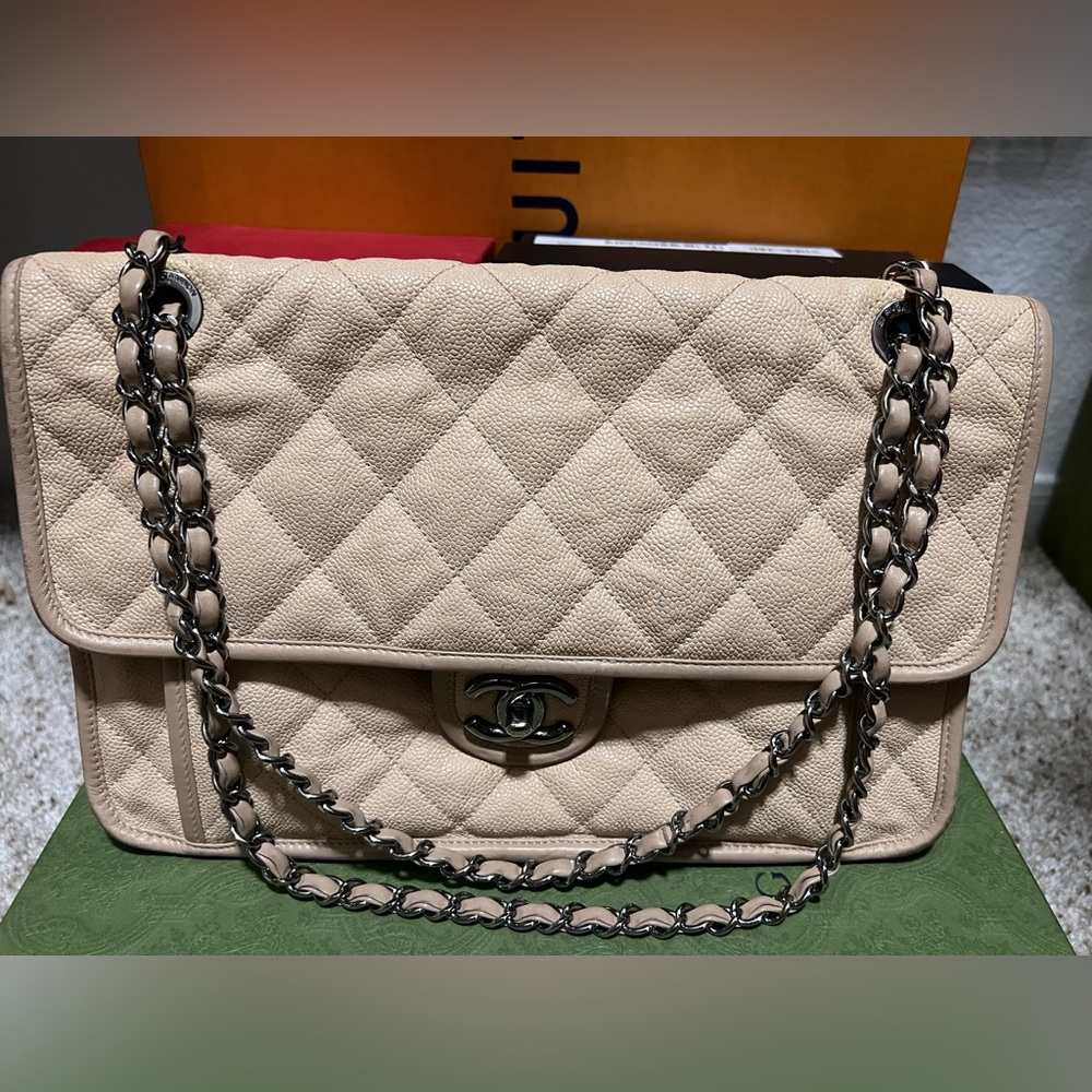 Chanel French Riviera Quilted Caviar Leather Handbag Medium